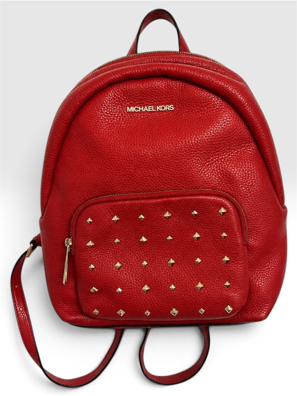 Michael Kors Red Studded Leather Backpack - Picture 2 of 10